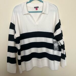 Vince Camuto Cream Sweater black stripes college style